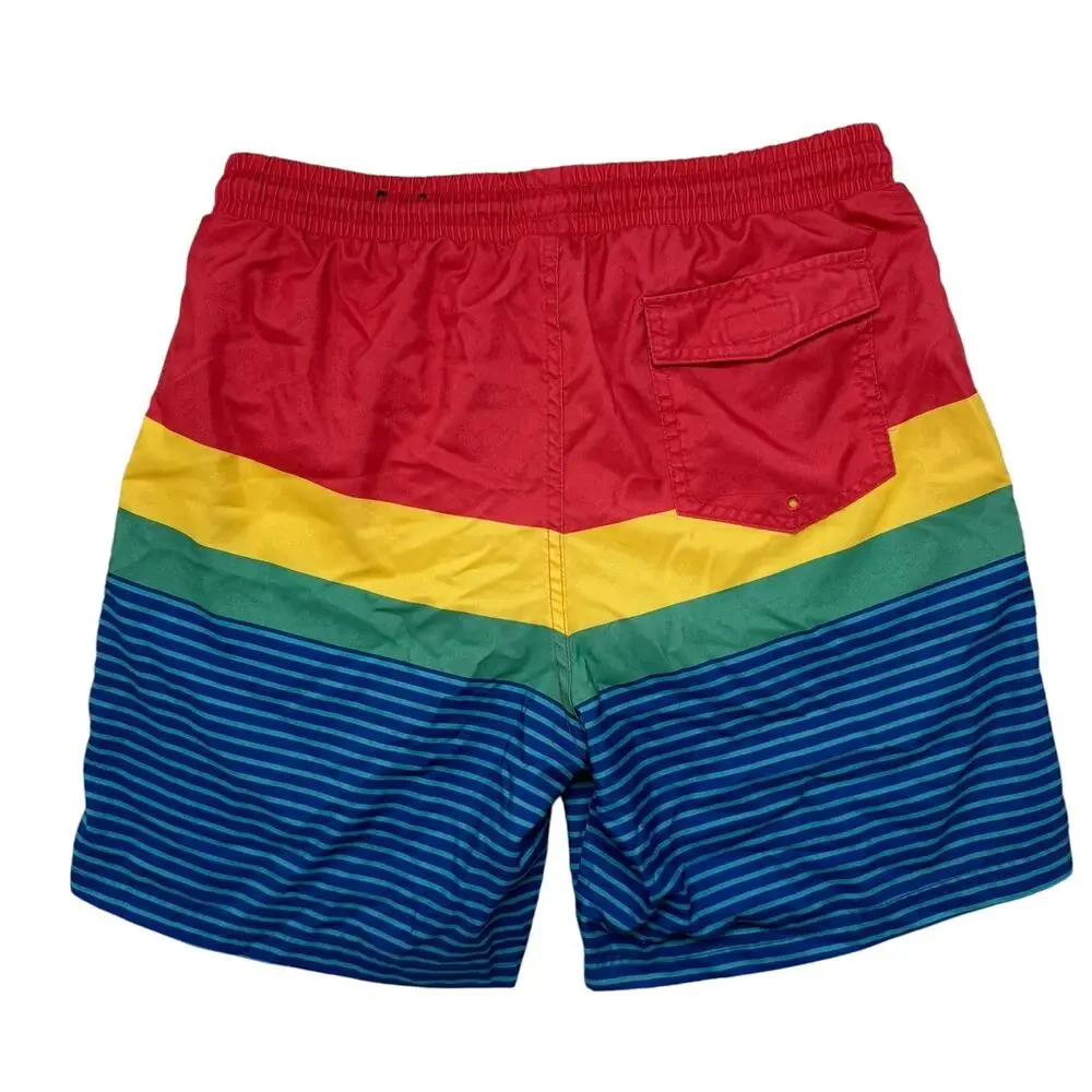 CLUB ROOM Rainbow Stripe Mesh Lined Swim Shorts Size Medium Mens Elastic Waist
